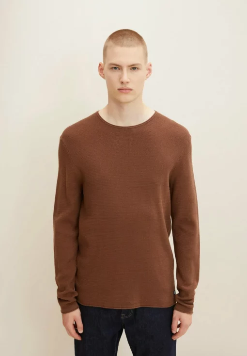 TOM TAILOR DENIMZIGZAG STRUCTURED CREWNECK - Stickad Tröja - Light Wood Brown -Tom Tailor Denim Försäljning 10f3790246bc41beae639ade89dee695