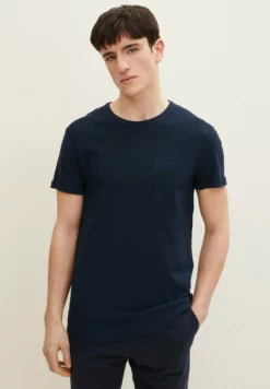 TOM TAILOR DENIMWITH POCKET AND TURNUP - T-shirt - Bas - Sky Captain Blue