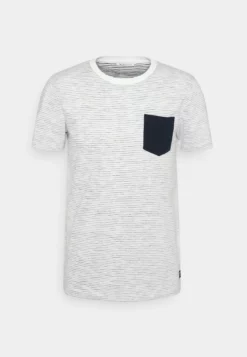 TOM TAILOR DENIMSTRIPED WITH POCKET - T-shirt Med Print - White/navy