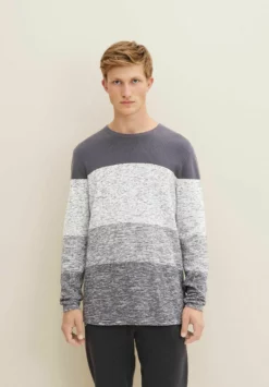 TOM TAILOR DENIMMIT STRU - Stickad Tröja - Grey White Structured Degrade