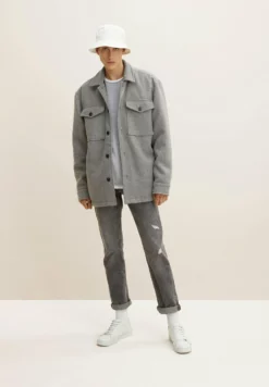 TOM TAILOR DENIMFAKE DOUBLE LAYER - Stickad Tröja - Light Stone Grey Melange