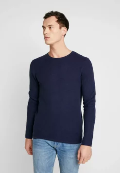 TOM TAILOR DENIMZIGZAG STRUCTURED CREWNECK - Stickad Tröja - Sky Captain Blue