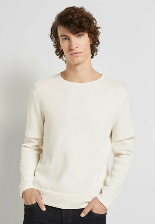 TOM TAILOR DENIMZIGZAG STRUCTURED CREWNECK - Stickad Tröja - Oat Milk Melange -Tom Tailor Denim Försäljning bfa6ca966b8b452dae7396edd35a1665