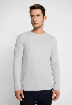 TOM TAILOR DENIMZIGZAG STRUCTURED CREWNECK - Stickad Tröja - Lava Stone Grey Melange